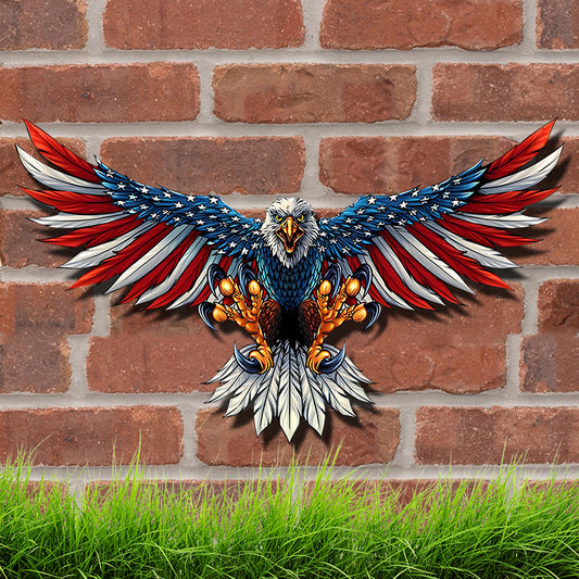 1 Pack/3pcs; Metal Wall Art (40"x24"); Oversize Metal Eagle Wall Decor American Flag Bald Eagle Hanging Patriotic Sculpture Independence Day Wall Decorations