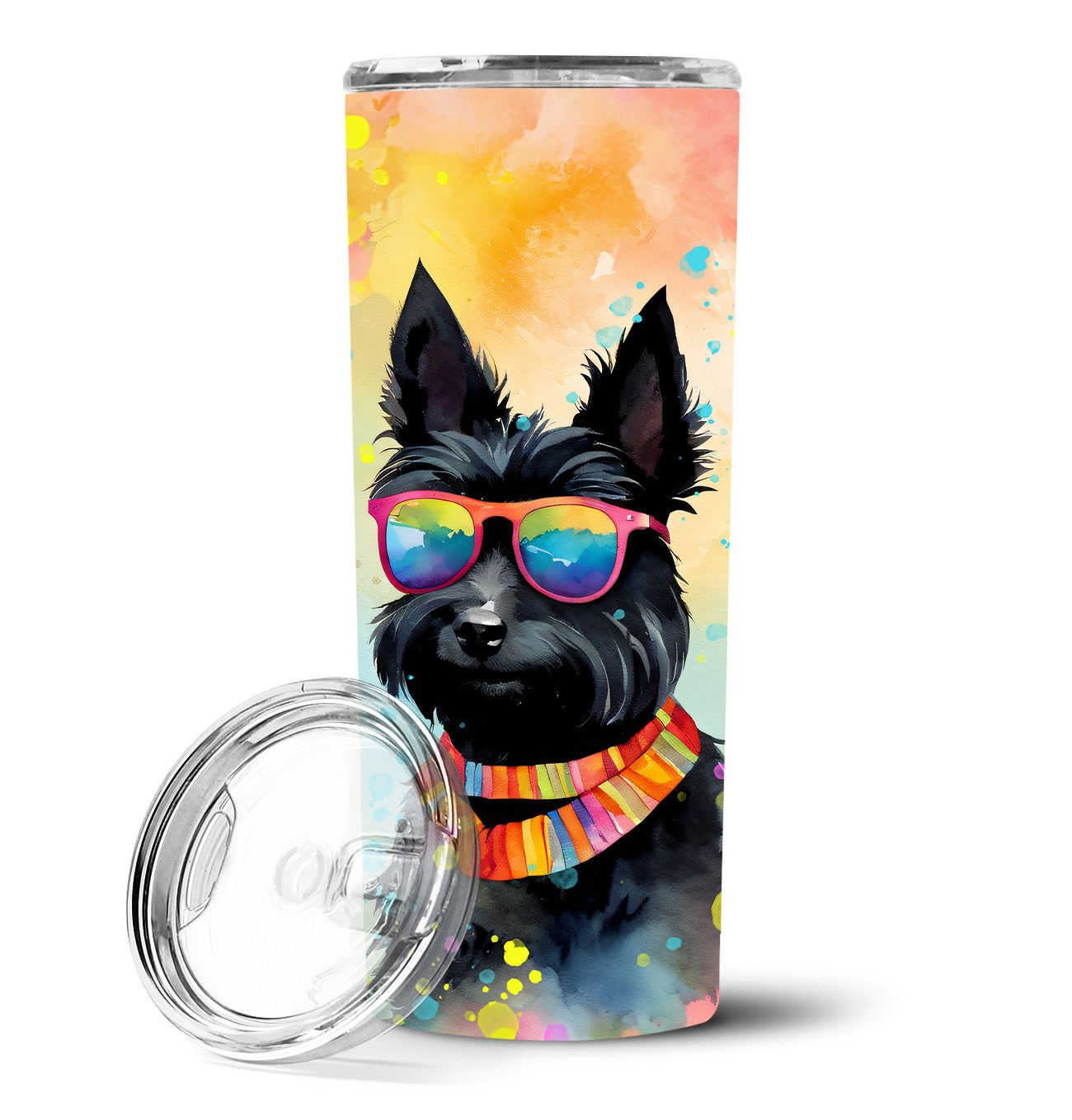 Scottish Terrier Hippie Dawg Stainless Steel Skinny Tumbler Vacuum Double Walled Reusable Insulated Tumbler Travel Cup for Coffee Cocktails Gift with Lid, 20 oz