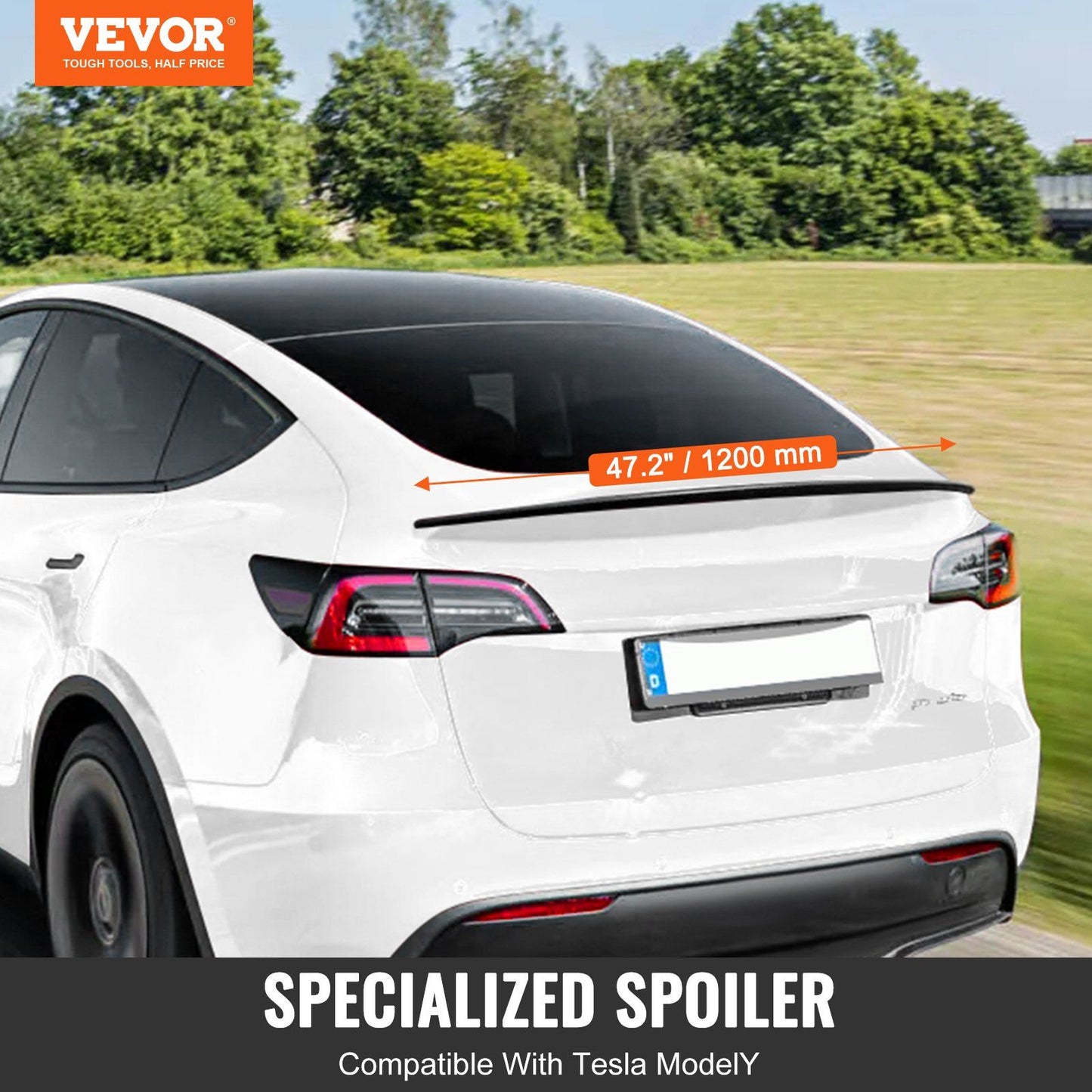 VEVOR GT Wing Car Spoiler, 47.2 inch Spoiler, Compatible With Tesla Model Y, High Strength ABS Material, Baking Paint, Car Rear Spoiler Wing, Racing Spoilers for Cars, Matte Black