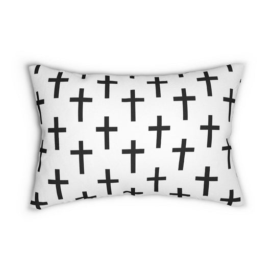 Decorative Lumbar Throw Pillow - White And Black Seamless Cross Pattern