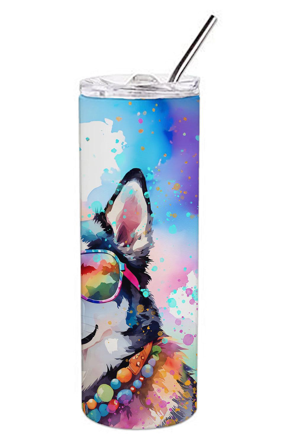 Siberian Husky Hippie Dawg Stainless Steel Skinny Tumbler Vacuum Double Walled Reusable Insulated Tumbler Travel Cup for Coffee Cocktails Gift with Lid, 20 oz