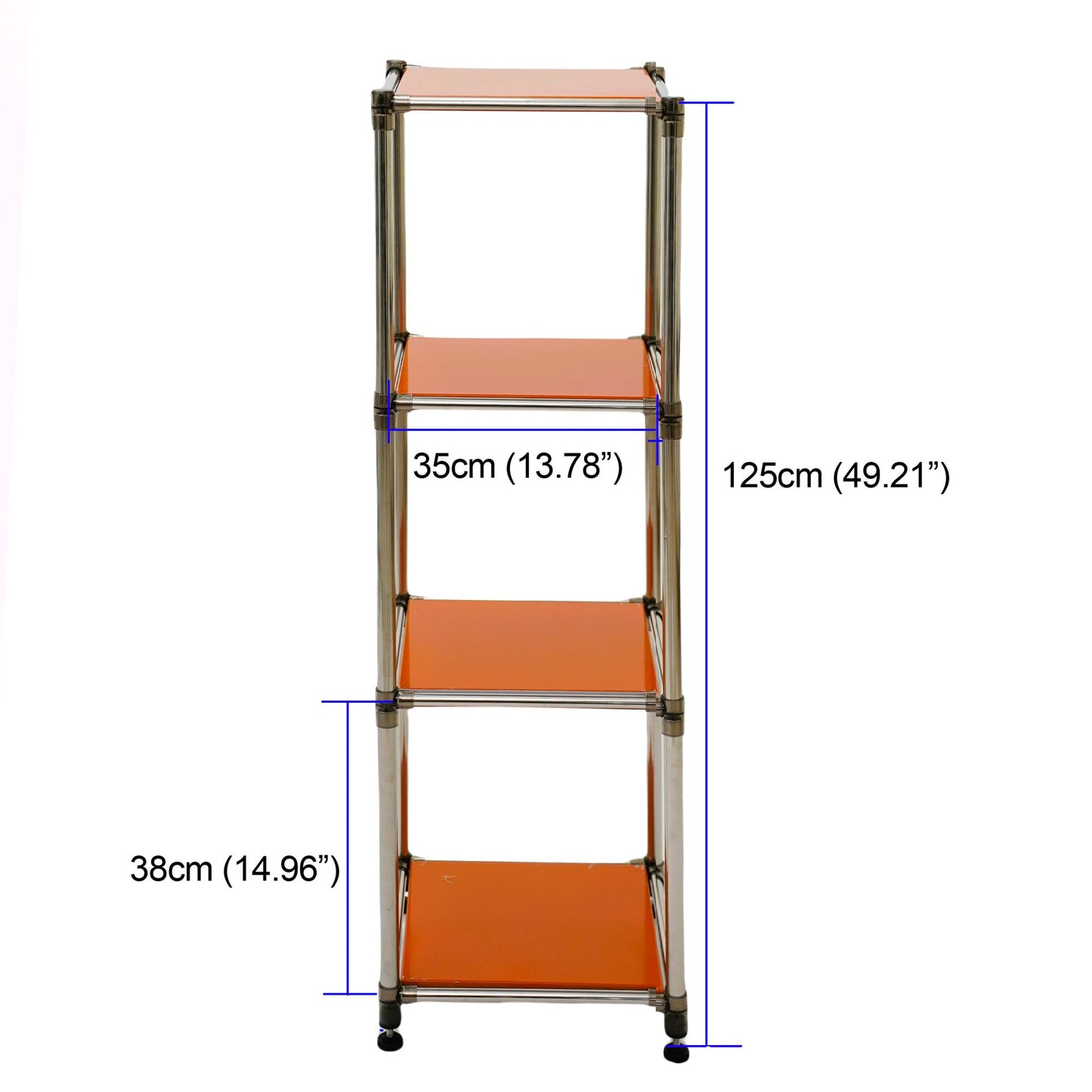 Korean orange 4-Tier Heavy Duty Stainless steel Storage Shelving Unit, 100lbs/shelf (49"H x 14.9"W x 13.7"D) for Indoor/Outdoor Organization , Modular Rack, Extremely Durabl