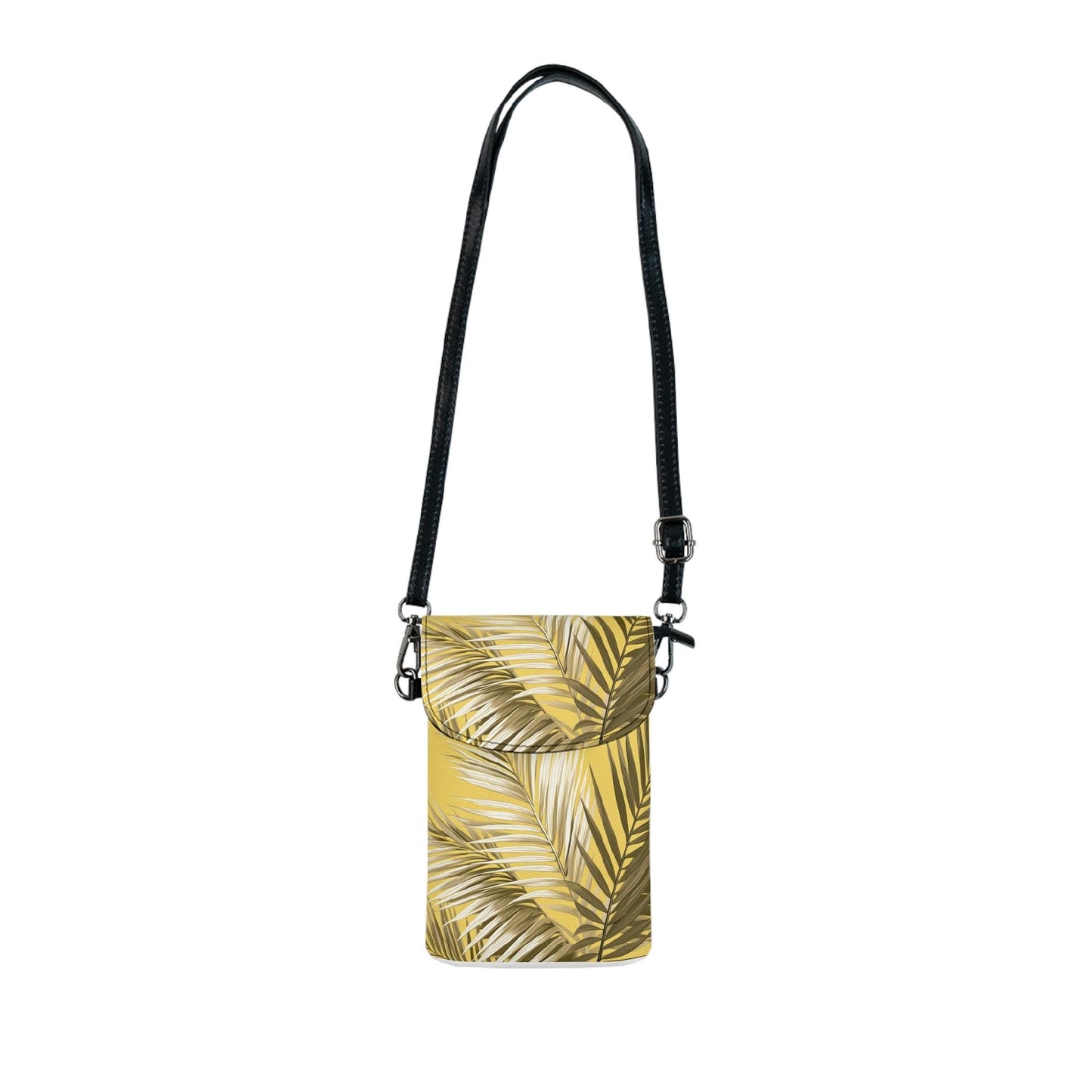 Crossbody Cell Phone Wallet Purse, Palm Tree Brown And White Leaves With Yellow Background Minimalist Art