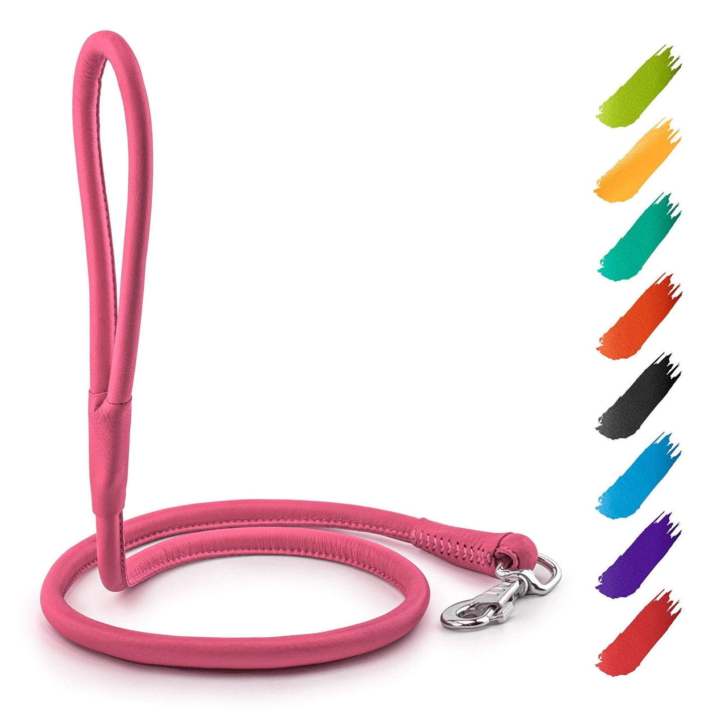 Rolled Leather Dog Leash 4Ft x 0.4 in for Small Medium and Large Dogs Heavy Duty Leash for Outdoor Walking Running Training Pink Color