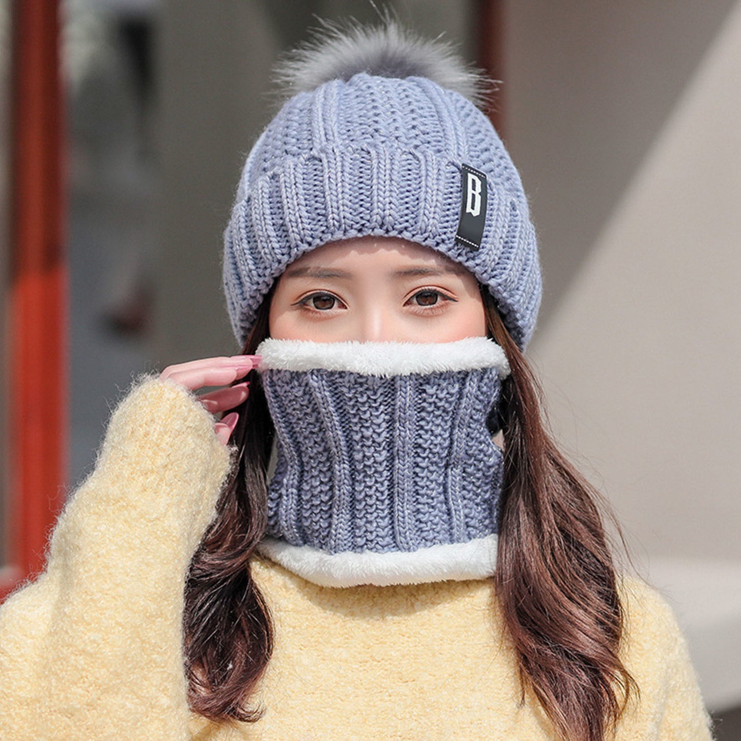 Winter Beanie Hat Scarf Set Women Warm Knitting Skull Cap