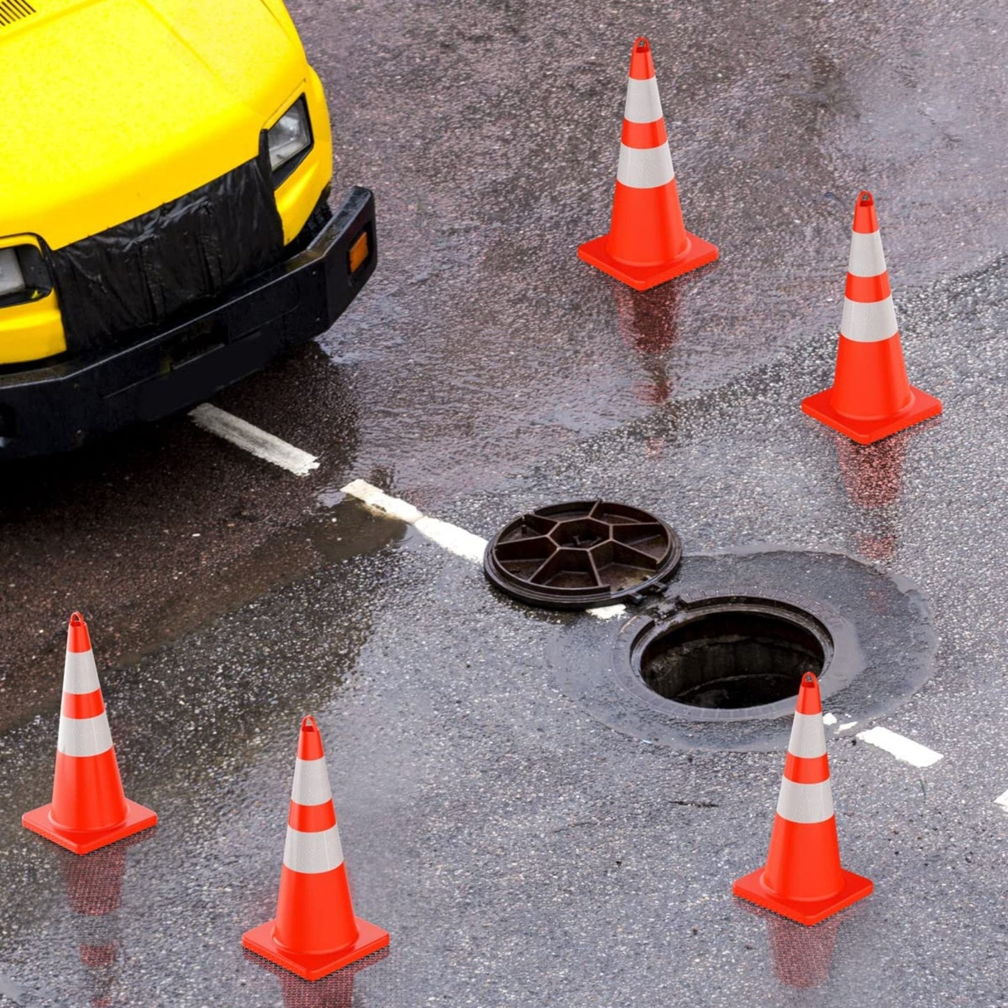 12 pcs Traffic Cones 28 Inch Safety Cones with Reflective Collar Orange Cones with Handle Plastic PVC Heavy Duty Cones for Parking Lot, Driving Training