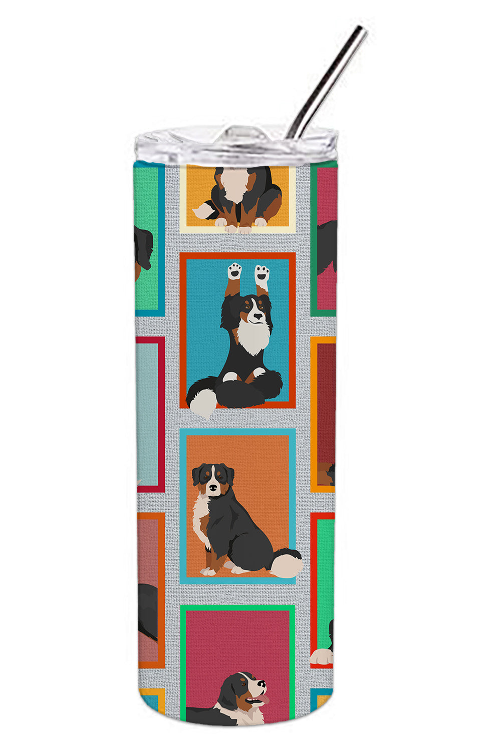 Lots of Bernese Mountain Dog Stainless Steel Skinny Tumbler Vacuum Double Walled Reusable Insulated Tumbler Travel Cup for Coffee Cocktails Gift with Lid, 20 oz