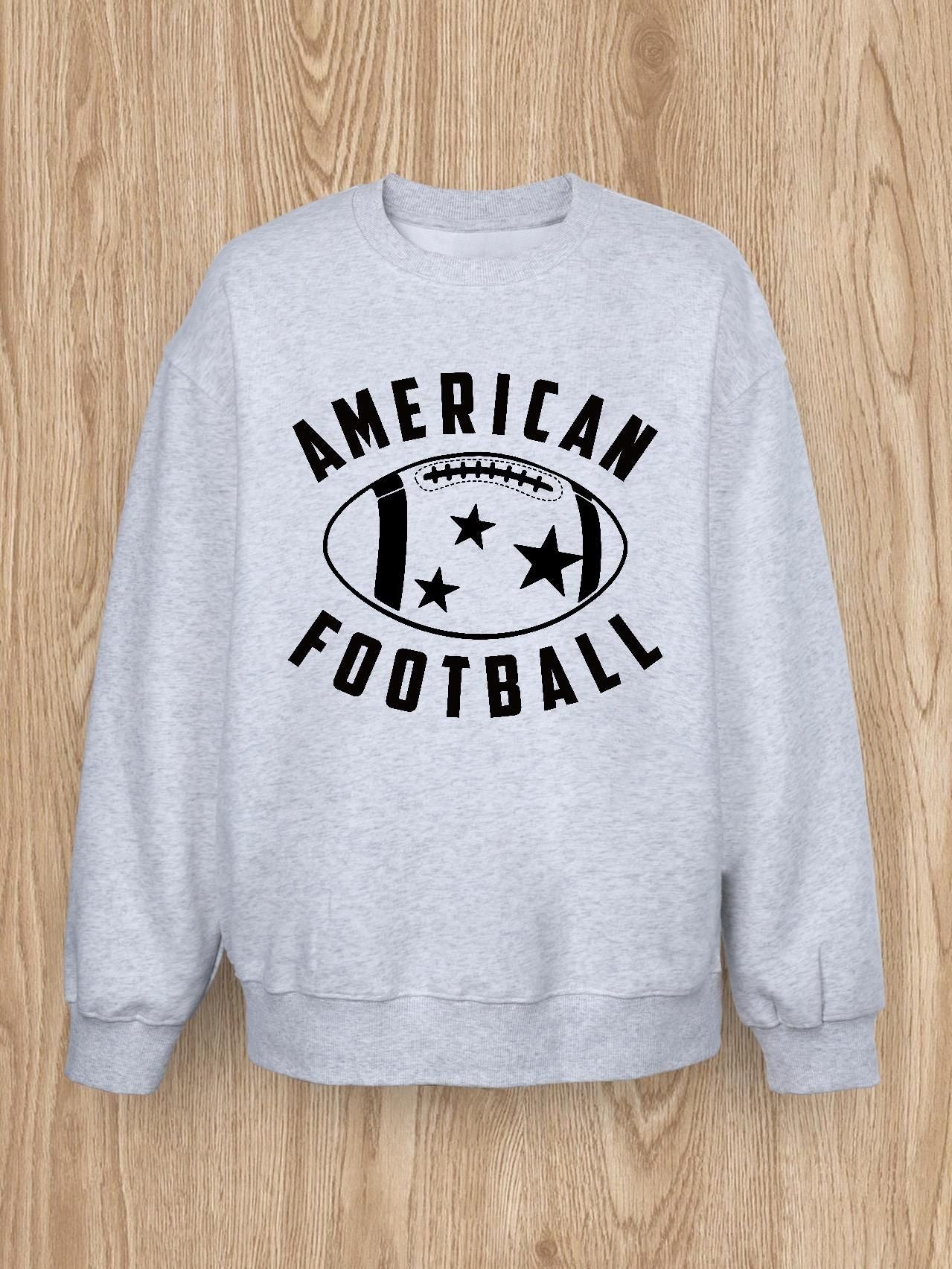 Women Basic Casual Pullover Spring Autumn Long Sleeve Alphabet Rugby Printed Round Neck