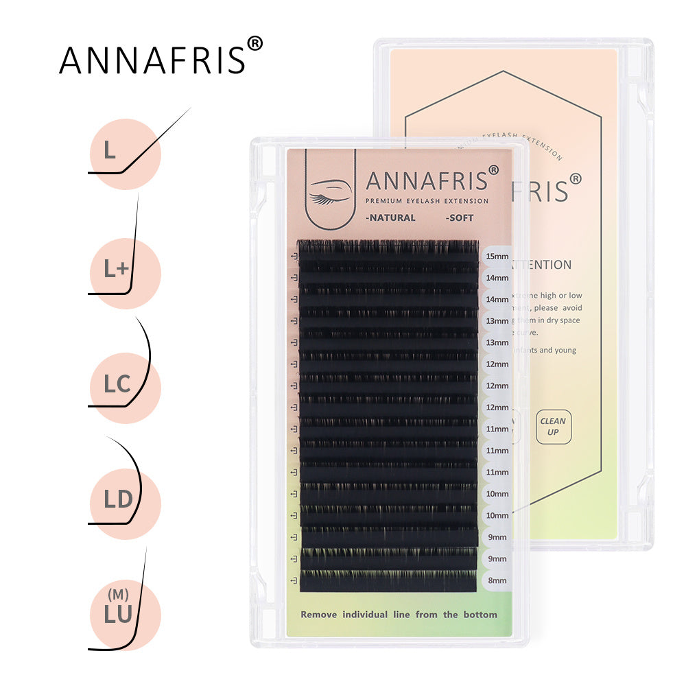 ANNAFRIS 16Rows L/L+/LC/LD/LU(M)/N Curl False Eyelash Extensions Mink Matte Black 8-15mm Mixed Tray L curl Makeup Lashes