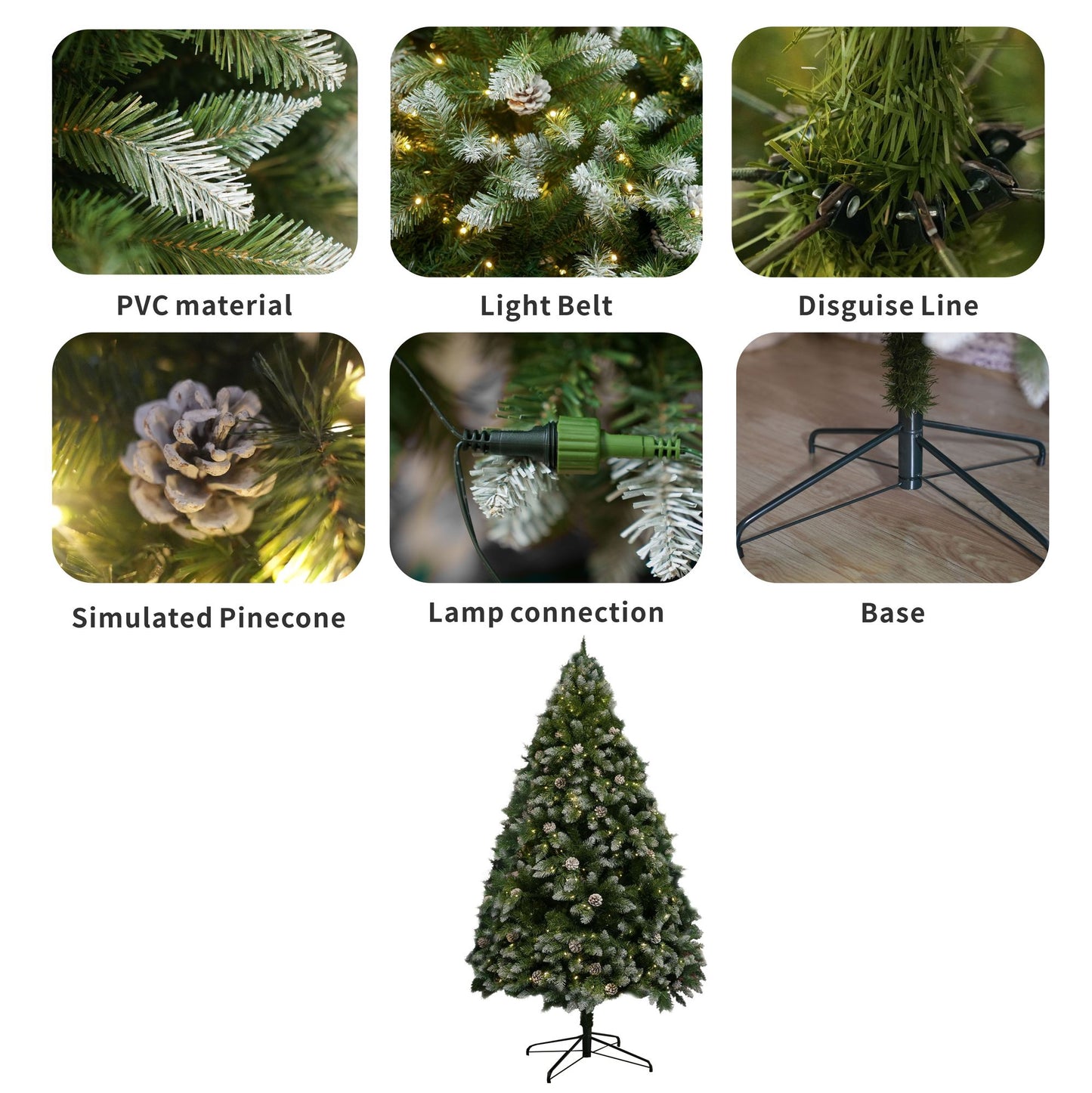 5FT 619 Branch Tips Snow-Frosted Christmas Tree with Pine Cones, Warm White LED Lights