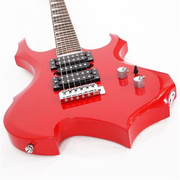 [Do Not Sell on Amazon]Glarry Flame Shaped Electric Guitar with 20W Electric Guitar Sound HSH Pickup Novice Guitar Audio Bag Strap Picks Shake Cable Wrench Tool Red