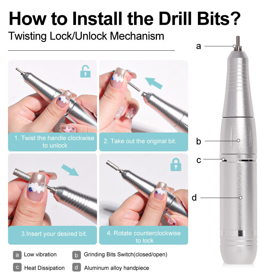 Portable Nail Drill Machine Professional 45000RPM, Rechargeable Electric Nail Drill Machine for Acrylic Nail Gel Polish Removal, Suitable for Nail Salon Home Cordless Nail Drill Machine Kit