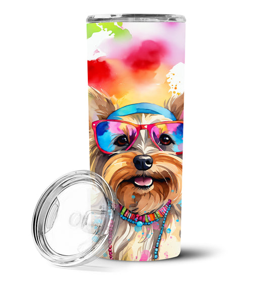 Yorkshire Terrier Hippie Dawg Stainless Steel Skinny Tumbler Vacuum Double Walled Reusable Insulated Tumbler Travel Cup for Coffee Cocktails Gift with Lid, 20 oz