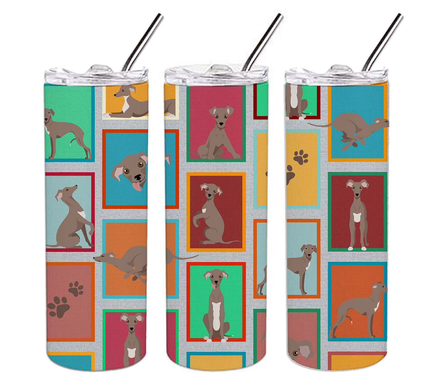 Lots of Fawn Italian Greyhound Stainless Steel Skinny Tumbler Vacuum Double Walled Reusable Insulated Tumbler Travel Cup for Coffee Cocktails Gift with Lid, 20 oz