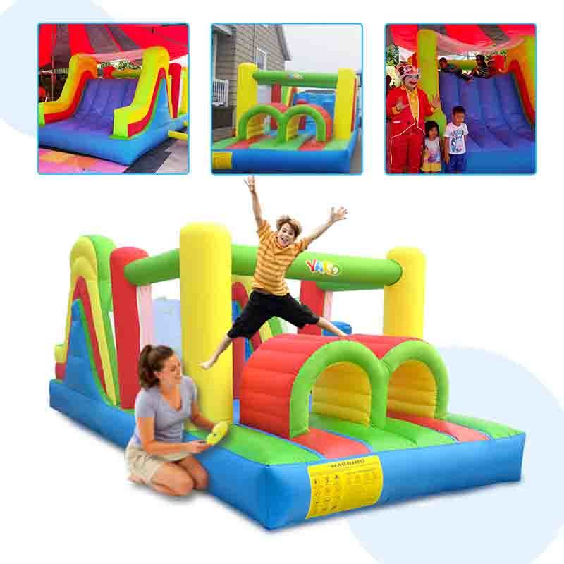 YARD Rainbow Inflatable Obstacle Course Bounce House with Blower