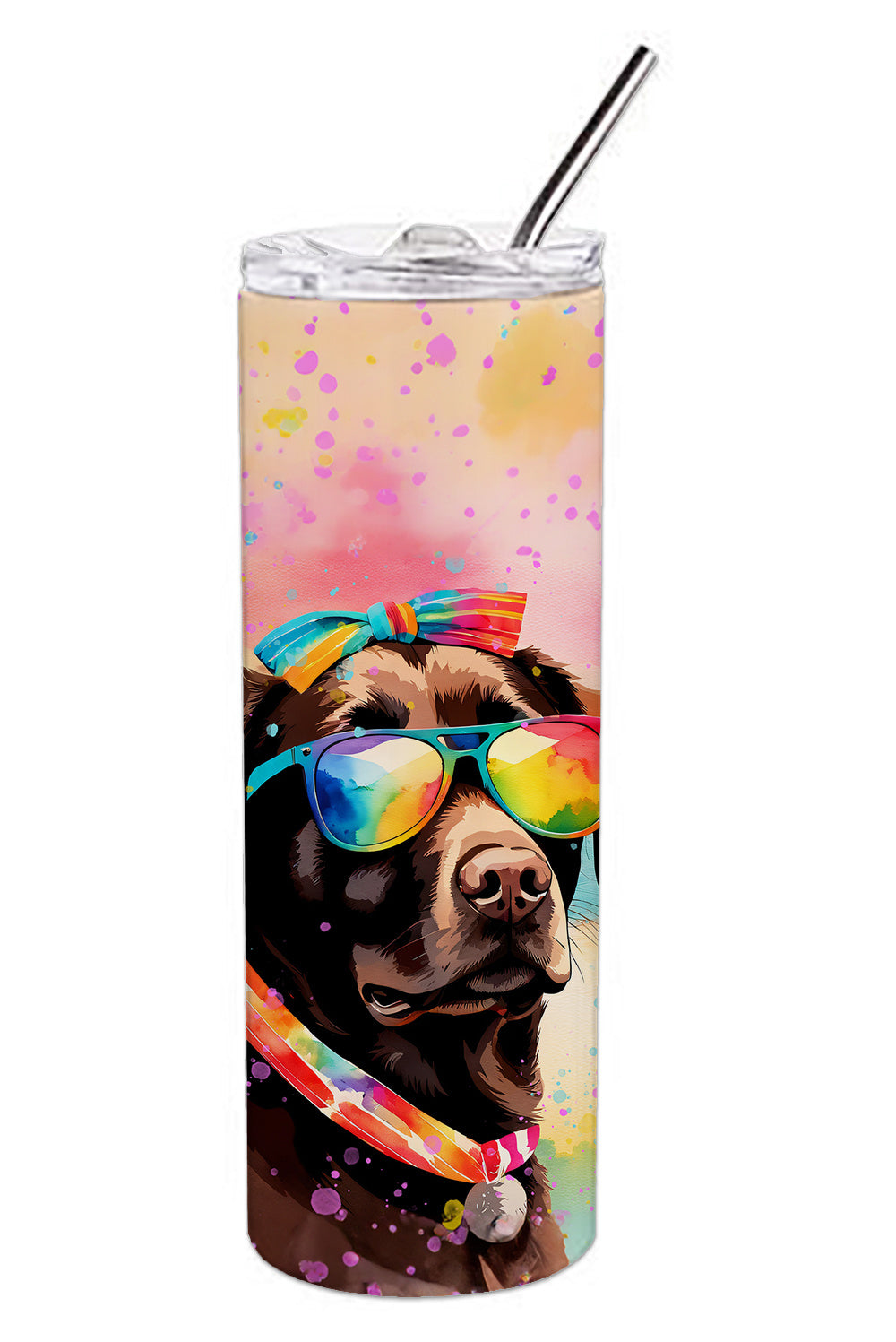 Chocolate Labrador Hippie Dawg Stainless Steel Skinny Tumbler Vacuum Double Walled Reusable Insulated Tumbler Travel Cup for Coffee Cocktails Gift with Lid, 20 oz