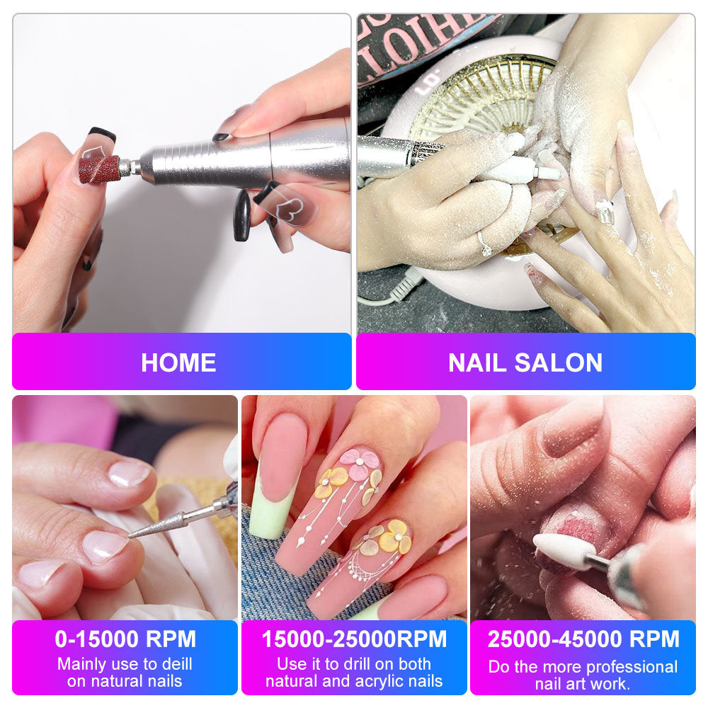 45000RPM Nail Drill Machine Blue Red Gradient Colour Portable Nail Drill Machine Plug-in Nail Polisher for Home Nail Salon Gel Nail Polishing