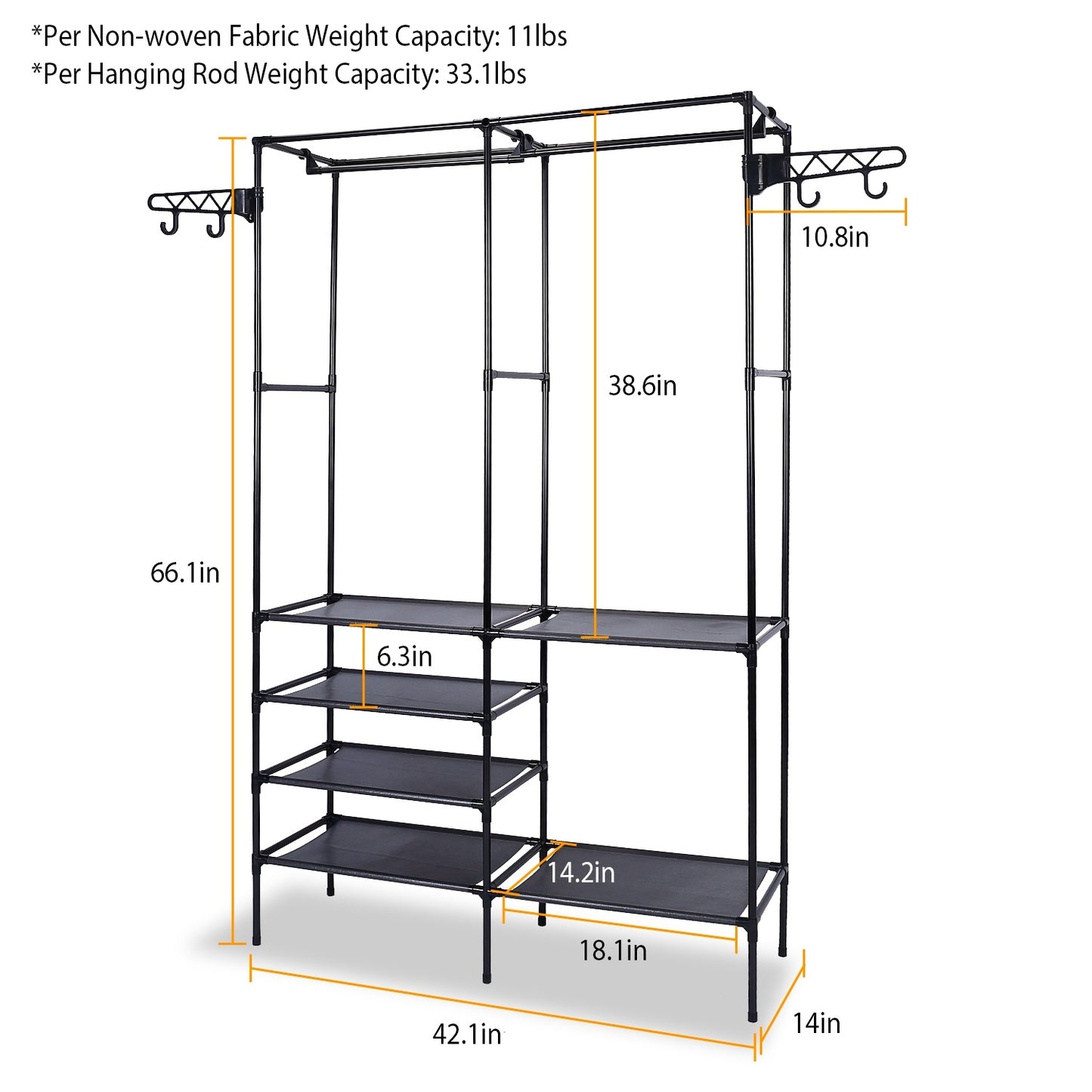 Metal Garment Rack Shoe Clothing Organizer Shelves Freestanding Multifunctional Clothes Wardrobe