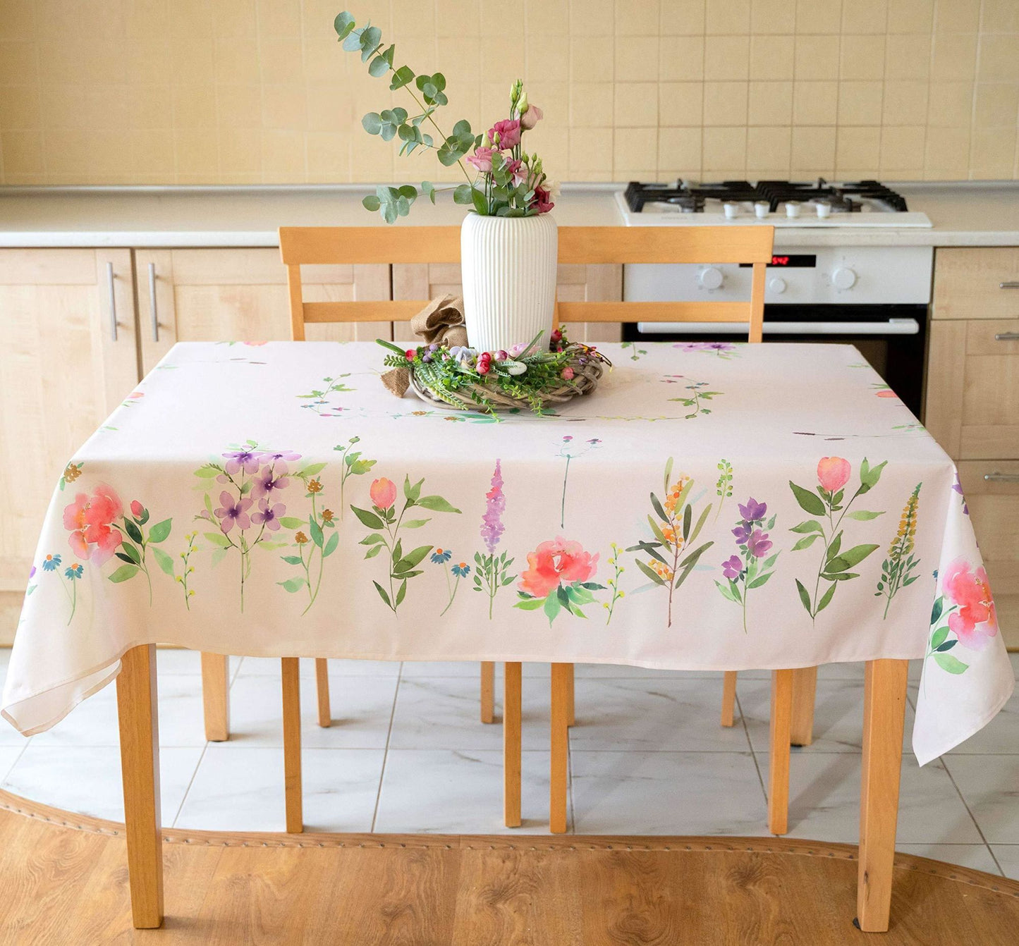 Finest Floral Coloring Square Easter Tablecloth Non Iron Stain Resistant Table Cover 60x60 inch