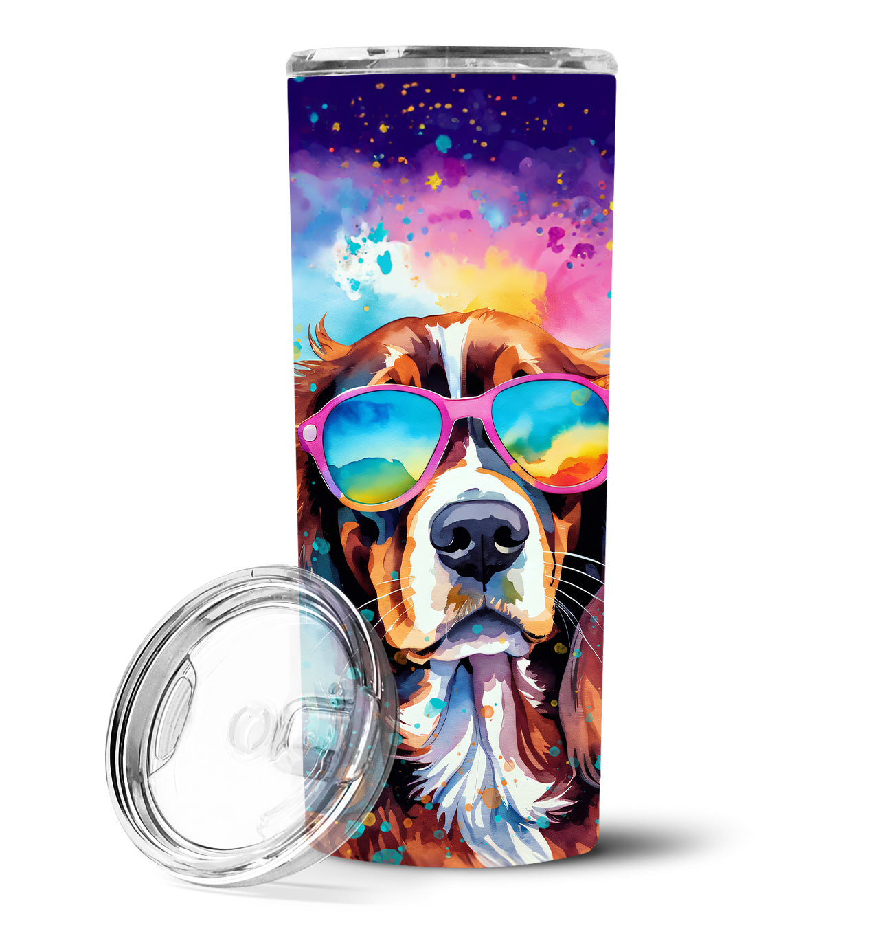 Cavalier Spaniel Hippie Dawg Stainless Steel Skinny Tumbler Vacuum Double Walled Reusable Insulated Tumbler Travel Cup for Coffee Cocktails Gift with Lid, 20 oz