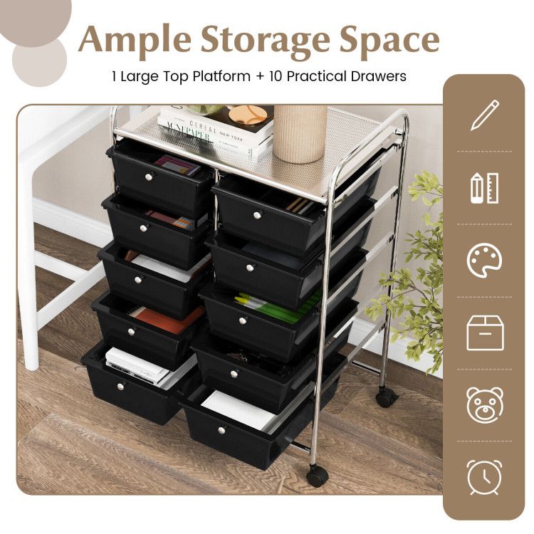 10-Drawer Rolling Storage Cart