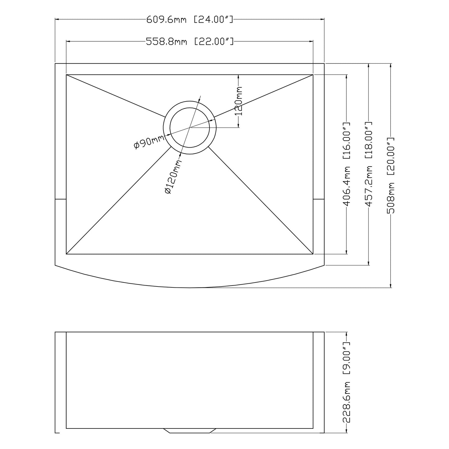 Farmhouse Apron Handmade Stainless Steel Kitchen Sink, Apron Front Single Bowl Bar Sink with Drain Kit