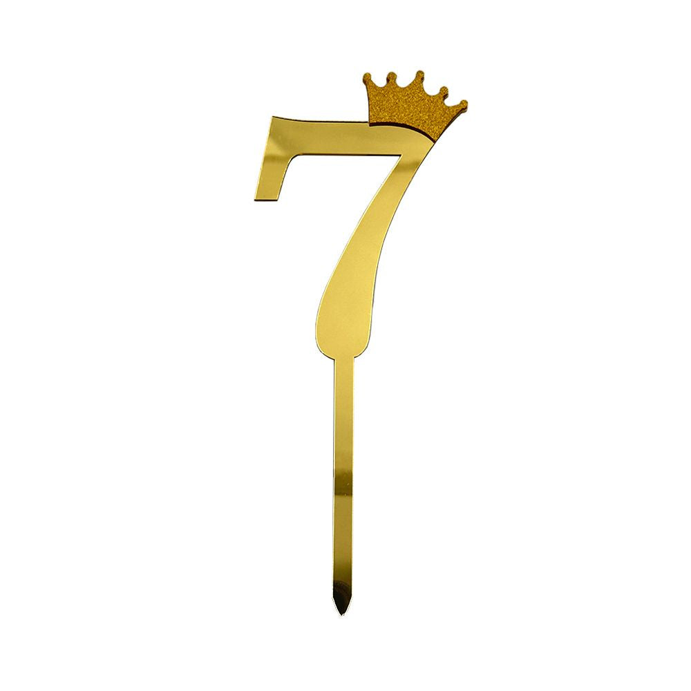 12pcs Number 7 Crown Cake Topper and Gold Acrylic Happy Birthday Cake Toppers for Wedding Anniversary or Birthday Party Decorations