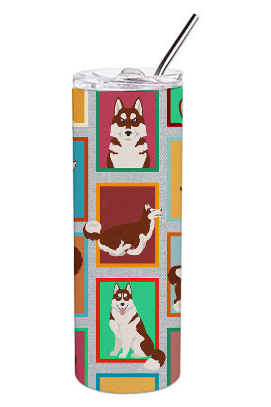 Lots of Red Siberian Husky Stainless Steel Skinny Tumbler Vacuum Double Walled Reusable Insulated Tumbler Travel Cup for Coffee Cocktails Gift with Lid, 20 oz