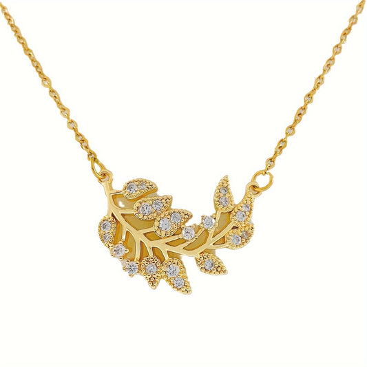"Necklace with leaves and diamond zircon clavicle  necklace for women engagement date gift for girlfriend"