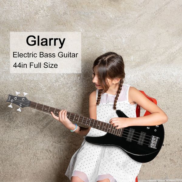 [Do Not Sell on Amazon]Glarry 44 Inch GIB 4 String H-H Pickup Laurel Wood Fingerboard Electric Bass Guitar with Bag and other Accessories Black