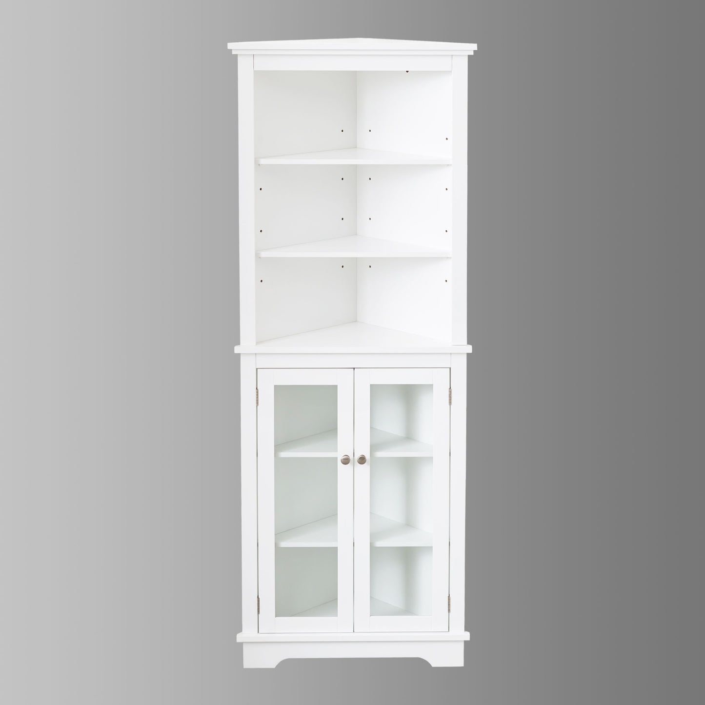 FRALIMK Matte White Tall Corner Storage Cabinet, Floor Storage Narrow Organizers With Double Glass Doors and Adjustable Shelves