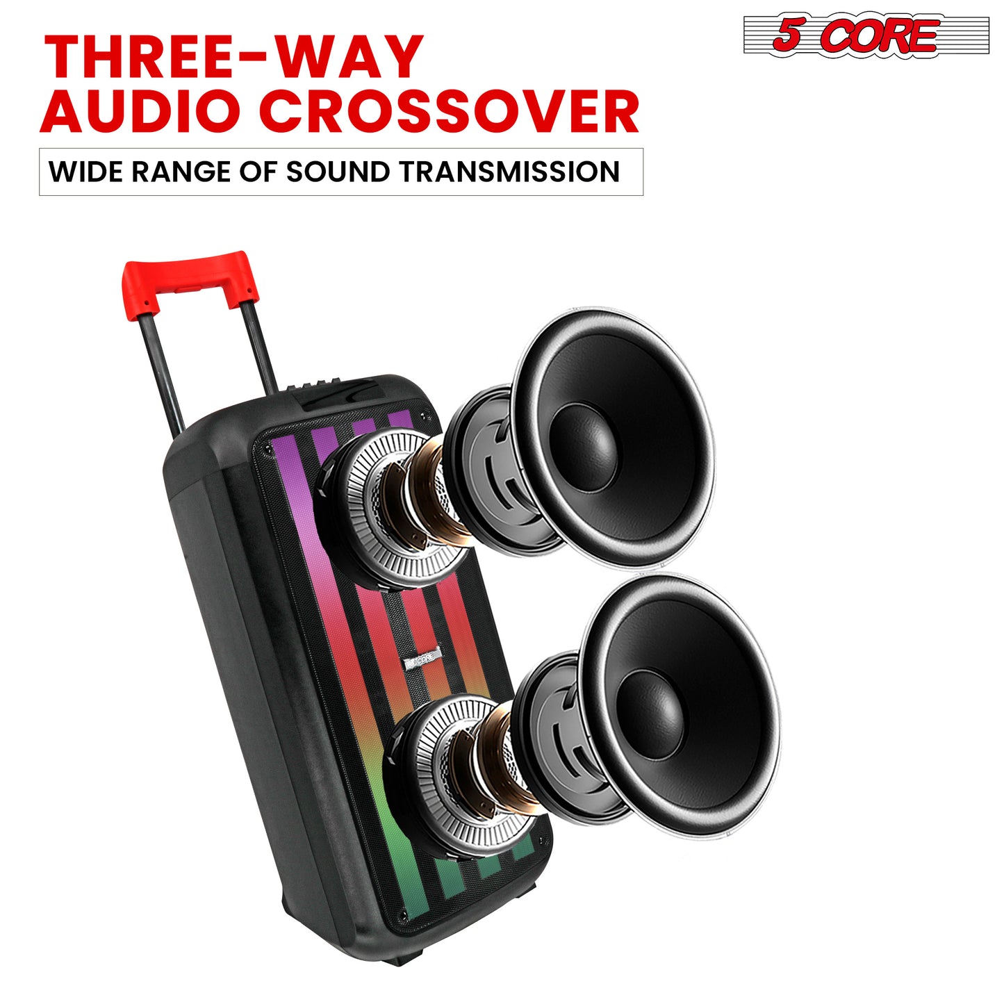 5 Core Bluetooth Speaker Karaoke Machine • 8" 3 Way Speaker • Portable Singing PA System • w DJ Light • FM + TWS + USB + SD Card + AUX + REC • Party Speakers Include Two Wireless Mics- PLB 8X2 2MIC