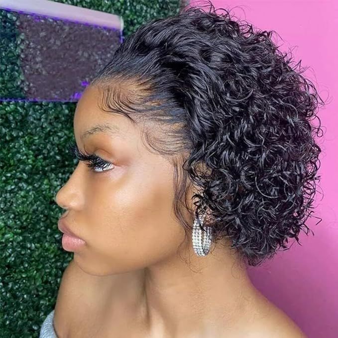 Short Curly Lace Front Wigs Human Hair Wigs for Black Women Pixie Cut Wigs Human Hair Short Curly Human Hair Wigs Pre Plucked with Baby Hair 150% Density Natural Black