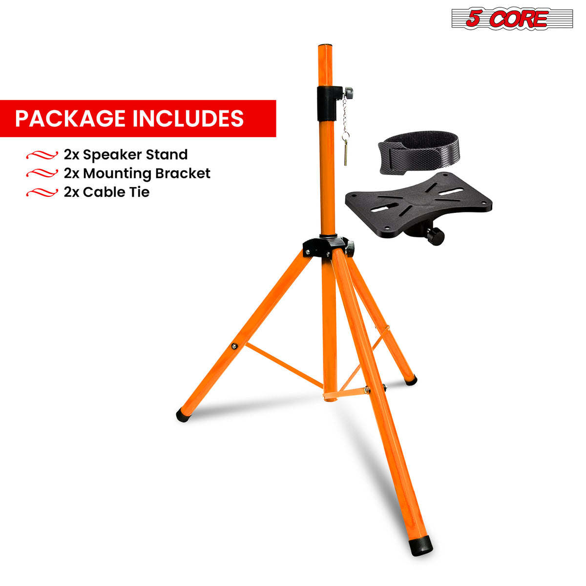 5 Core Speaker Stand Tripod Floor Tall Adjustable Up to 72 Inch DJ Studio Monitor Stands Pole Mount - SS ECO ORG WOB