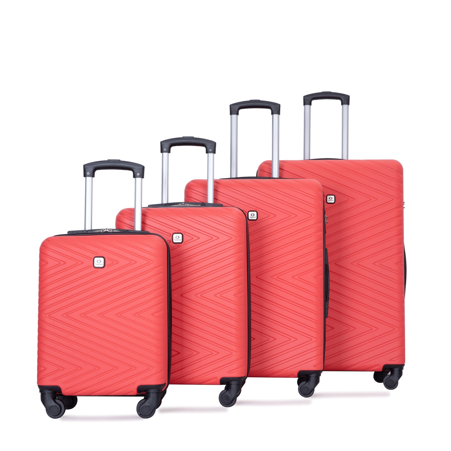 luggage 4-piece ABS lightweight suitcase with rotating wheels, 24 inch and 28 inch with TSA lock, (16/20/24/28) RED