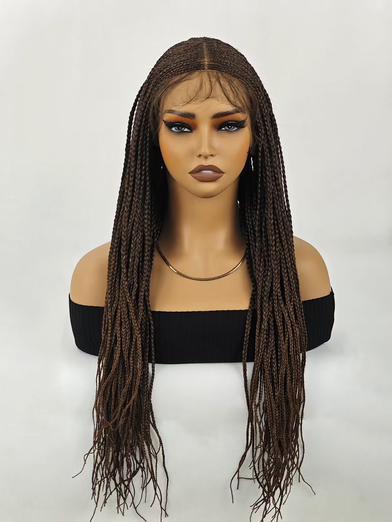 28 inch Braided Wigs for BlackWomen Full Lace Front Box BraidedWig KnotlessBraided WigsLightweight Braids Synthetic LaceFront Wig Black plus light brown HandBraided Wigs With Baby Hairsynthetic wig