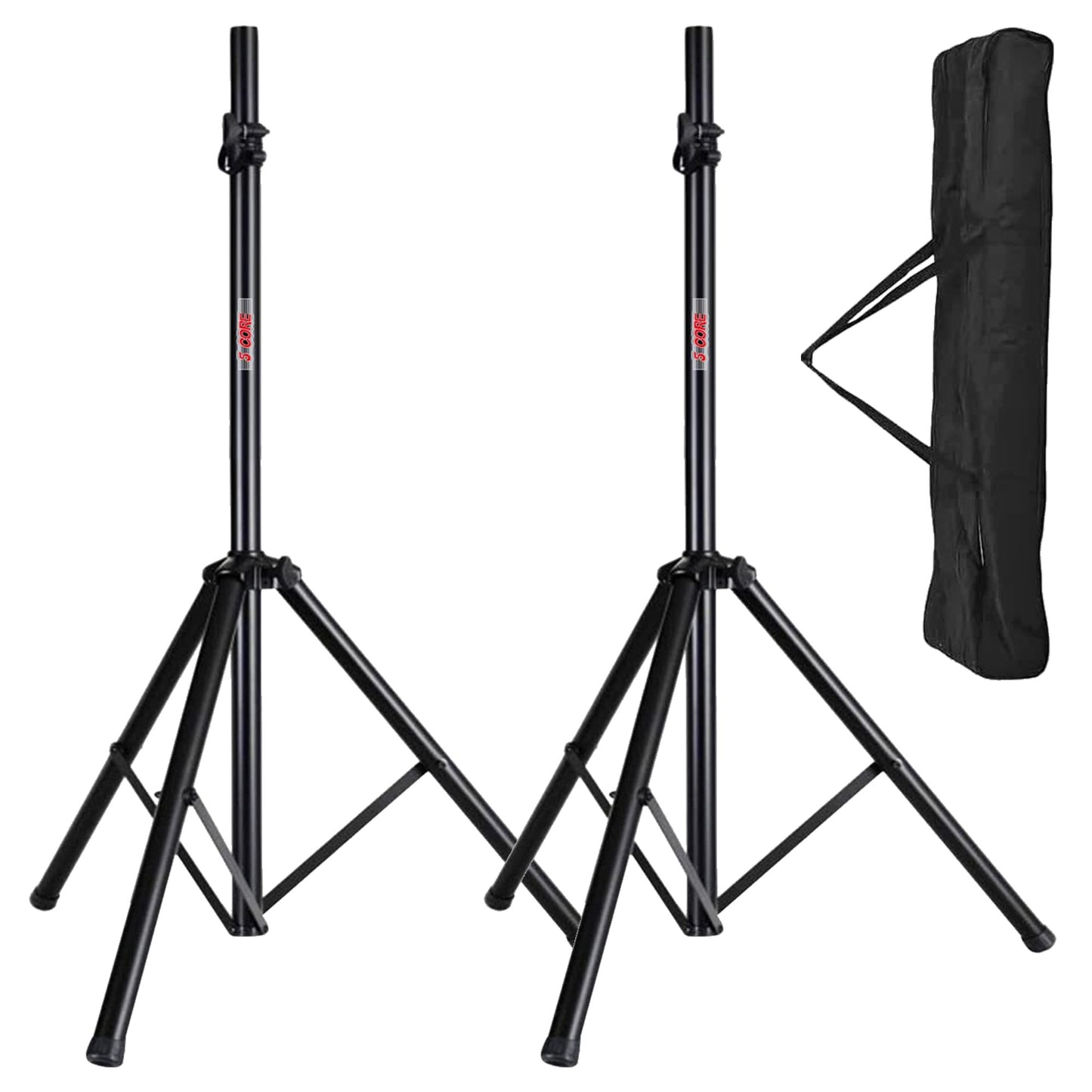 5 Core Speaker Stand Tripod Pair Tall Height Adjustable Heavy Duty DJ Light Floor Stands Universal 35mm Pole Mount PA Studio Monitor Large Subwoofer Support - - SS HD 2PK BLK BAG