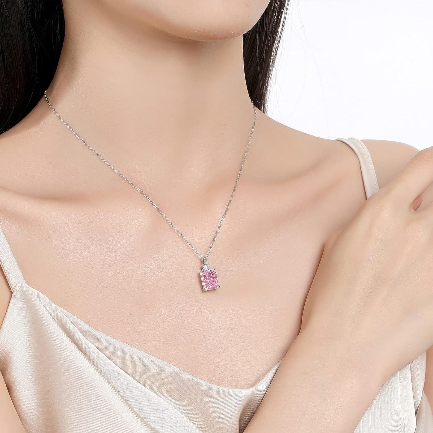 Lab Simulated Diamond Necklace for Women 925  Sterling Silver Radiant Cut 3.5Ct Pendant 18K White Gold Plated Jewelry Gifts