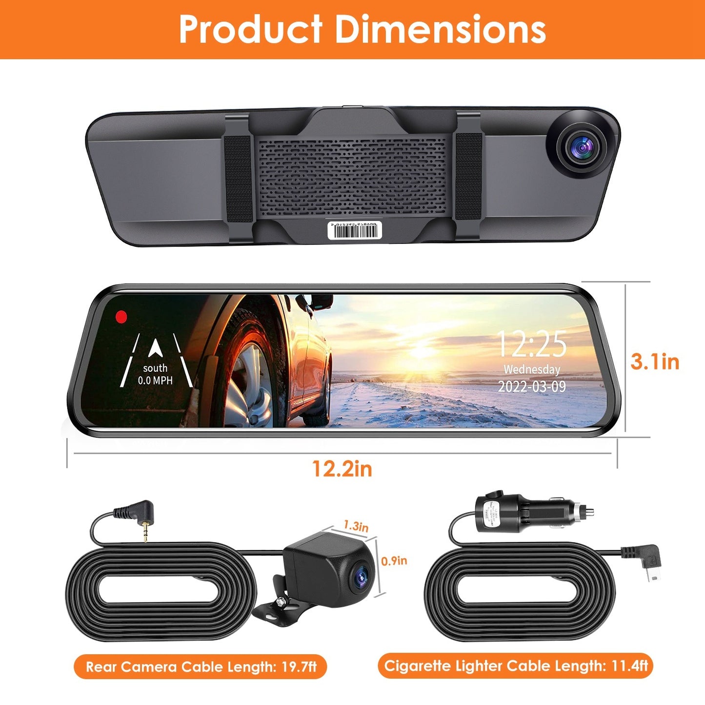 4K Car DVR 12in Dash Cam Camcorder Camera Recorder with 170° Angle Loop Recording Motion Detection Night Vision Voice Control APP Control G-sensor