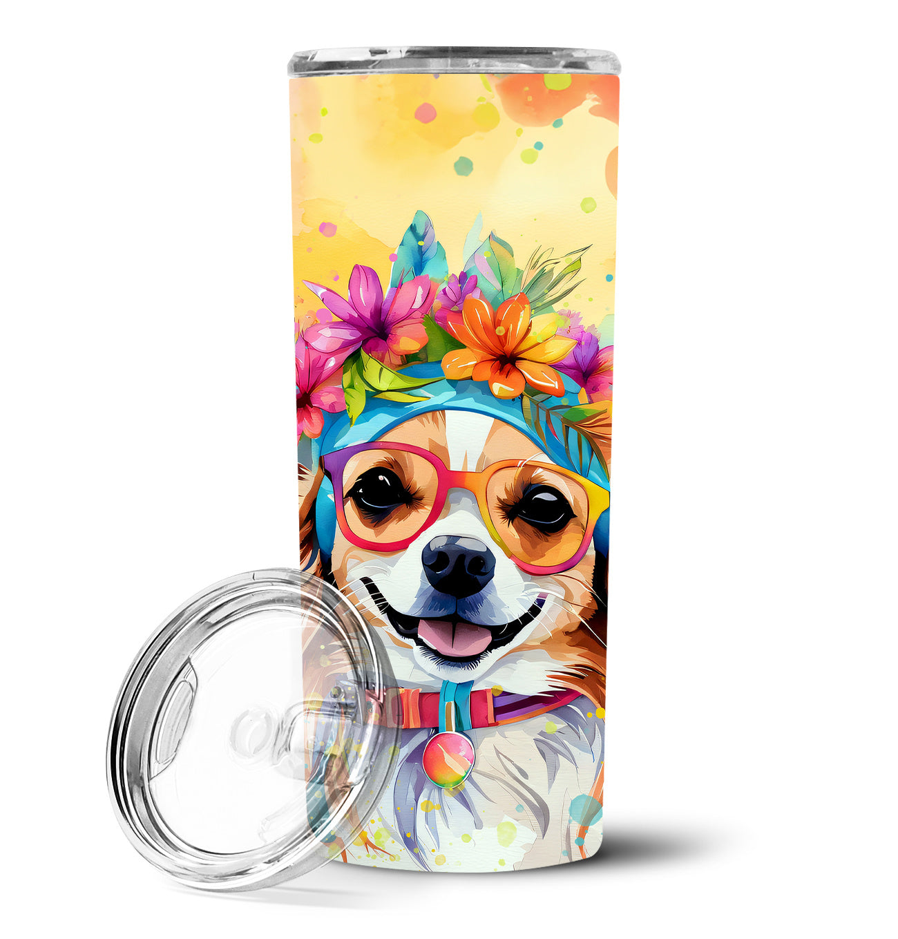 Chihuahua Hippie Dawg Stainless Steel Skinny Tumbler Vacuum Double Walled Reusable Insulated Tumbler Travel Cup for Coffee Cocktails Gift with Lid, 20 oz