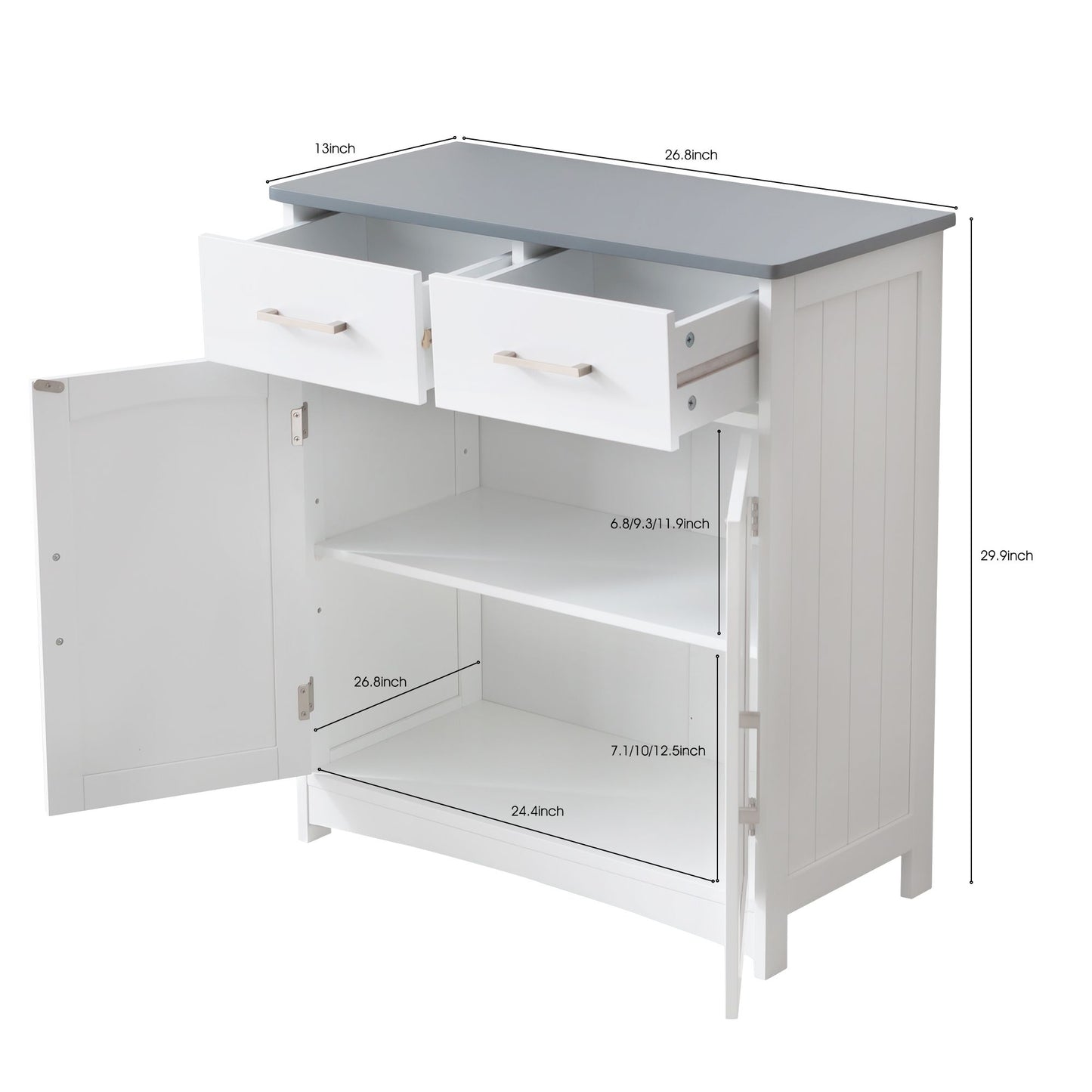 FRALIMK Sideboard Buffet Cabinet, Wood Coffee Bar With Cabinet Two Drawers, Adjustable Shelves And Arched Doors, Sideboard Cabinet White And Gray, Mdf