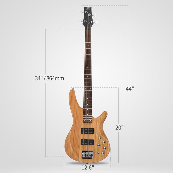 [Do Not Sell on Amazon]Glarry 44 Inch GIB 4 String H-H Pickup Laurel Wood Fingerboard Electric Bass Guitar with Bag and other Accessories Burlywood