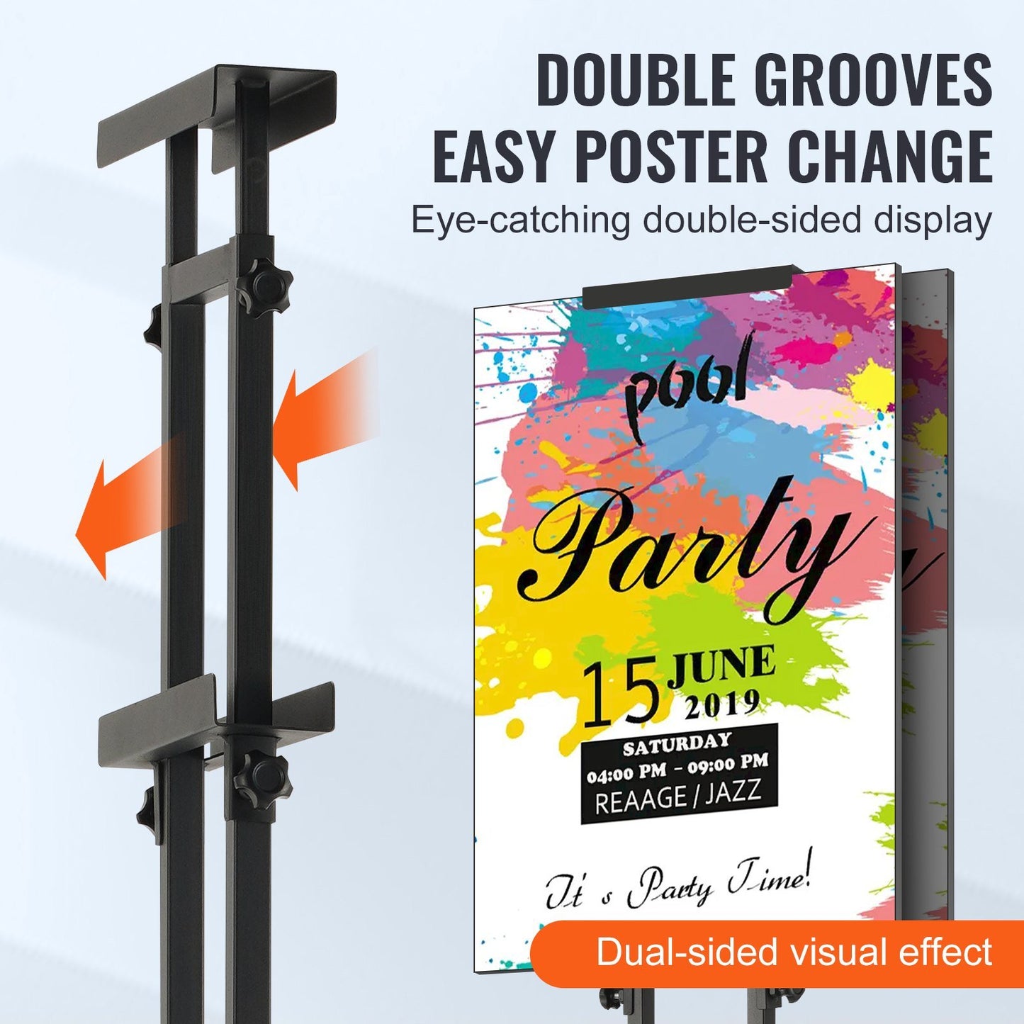 VEVOR Poster Stand, Adjustable Height Up to 75", Double-Sided Heavy Duty Pedestal Sign Holder, Floor Standing Sign Holder Banner Stand with Shock-absorbing Base for Display, for Board and Foam, Black