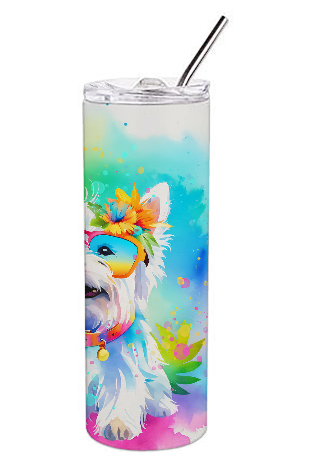 Westie Hippie Dawg Stainless Steel Skinny Tumbler Vacuum Double Walled Reusable Insulated Tumbler Travel Cup for Coffee Cocktails Gift with Lid, 20 oz