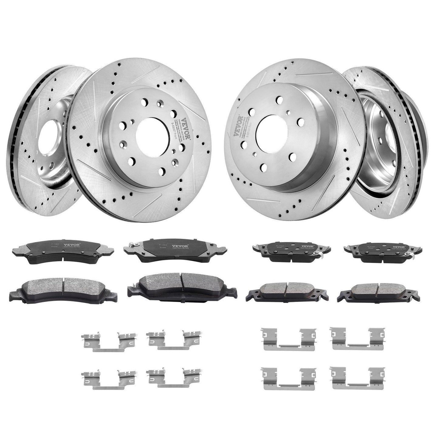 VEVOR Drilled Slotted Front Rear Brake Rotors Pads Kit for Chevy Silverado GMC