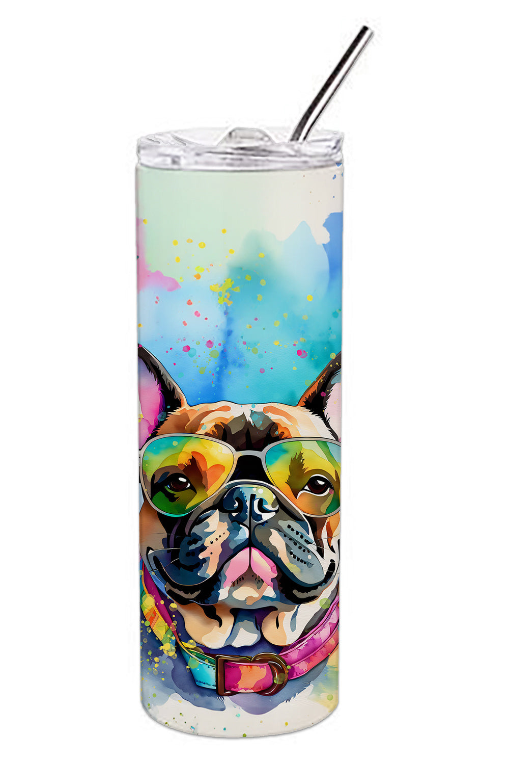 French Bulldog Hippie Dawg Stainless Steel Skinny Tumbler Vacuum Double Walled Reusable Insulated Tumbler Travel Cup for Coffee Cocktails Gift with Lid, 20 oz