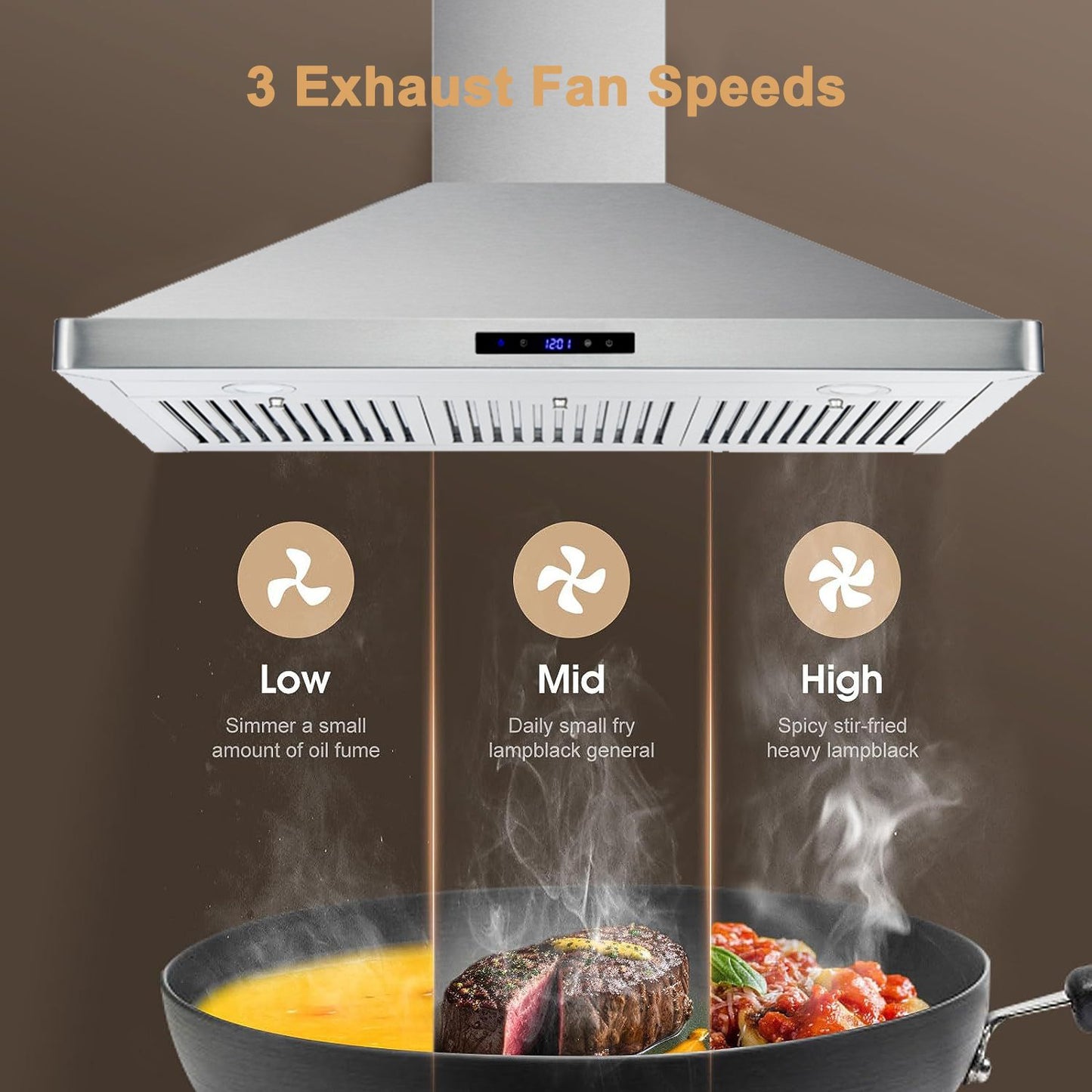 30/36 inch Range Hood 700CFM Wall Mount Stainless Steel Touch Control 3-speed Stove Vent