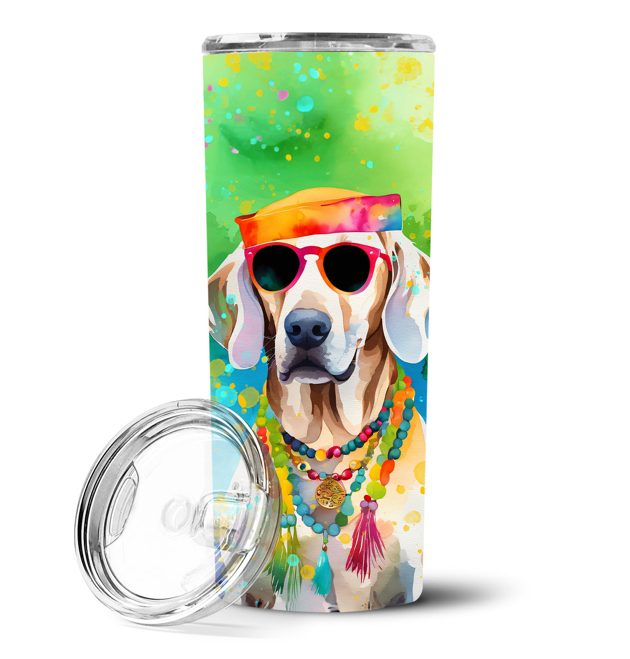 Weimaraner Hippie Dawg Stainless Steel Skinny Tumbler Vacuum Double Walled Reusable Insulated Tumbler Travel Cup for Coffee Cocktails Gift with Lid, 20 oz