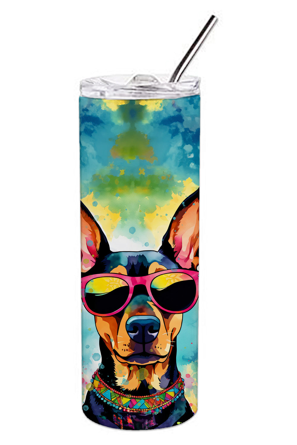 Doberman Pinscher Hippie Dawg Stainless Steel Skinny Tumbler Vacuum Double Walled Reusable Insulated Tumbler Travel Cup for Coffee Cocktails Gift with Lid, 20 oz