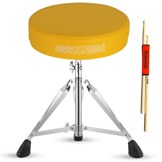 5 Core Drum Throne Comfortable Padded Stool Height Adjustable Music DJ Chair Heavy Duty Seat for Drummer Kids and Adults - DS CH YLW